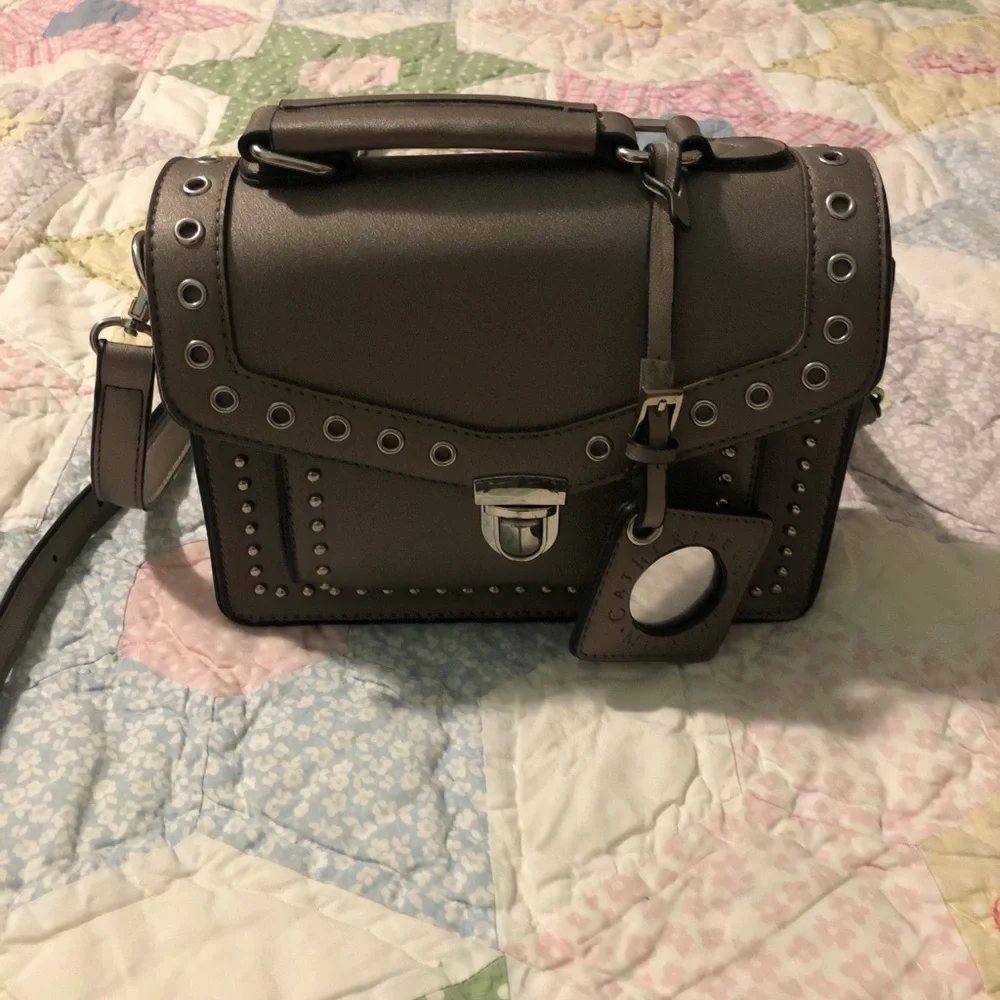 Catherine Malandrino Metallic Gray Stud-Accent Satchel